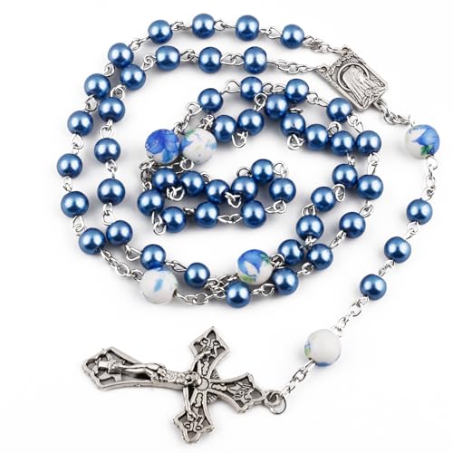 3 pcs 6mm Glass Pearl Beads Catholic Lourdes Rosary Necklace for Women with Gift Bag2