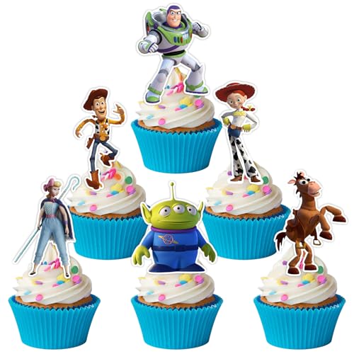 Toy Inspired Story Birthday Party Supplies, 24PCS Cupcake Toppers Decorations for Toy Inspired Story Party Supplies Decor