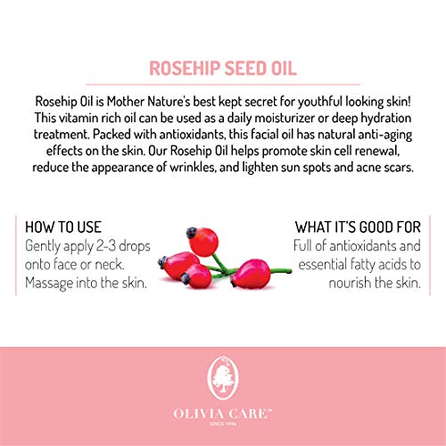 Olivia Care Rosehip Seed Oil Serum Natural Moisturizer For Face, Body & Skin With Vitamins E, C, A & Omega 6, Perfect For Treating Wrinkles, Acne Scars, Sun Spots, Dark Circles & Anti-Aging - 1 Oz #TOP3