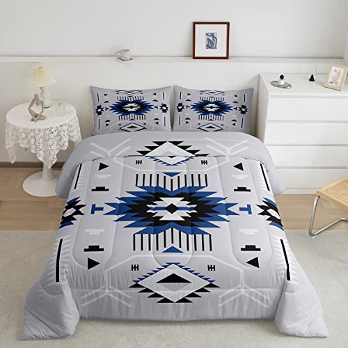 Southwest Comforter Set Grey Bedding Set Queen Size Adults Rustic Geometric Arrow Abstract Quilt Set 3pcs for Kids Girls Boys Men Room Decor Indian Tribal Themed Duvet Insert,2 Pillowcases