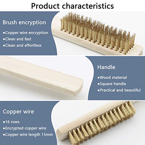 Image of 12Pcs Wire Brushes Set Heavy Duty Copper Plated Steel Wire Scratch Brush for Cleaning Rust Dust with Wood Handle (16 x 6 Lines)