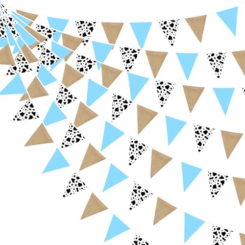 Image of 32Ft Western Cowboy Party Decorations Burlap Cow Triangle Flag Fabric Banner Pennant Bunting Garland Streamer for Western Cowboys Birthday Baby Shower Derby Day Farm Animals Wild Party Decor Supplies