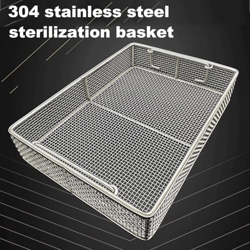Sterilization Tray for Medical Instruments, 304 Stainless Steel Surgical Tray, 0.16in Mesh Perforated Basket, Ideal for Dental & Surgical Tools (11.8"x11.8"x5")