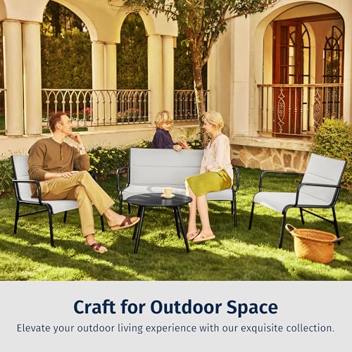 East Oak 4-Piece Patio Furniture Set, Waterproof Outdoor Furniture Set, Patio Sofa with Coffee Table for Balcony or Porch, 4 Seats Patio Conversation Sets for Backyard in Grey by EAST OAK - Image 2
