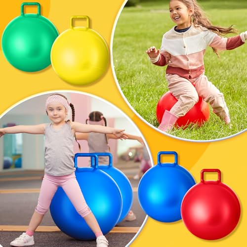 Lewtemi 4 Pcs 22 Inch Hopper Ball Carnival Outdoor Games Jumping Hopping Inflatable Bouncing Ball with Handle and Air Pump for Adult Sport Exercise(Bright Colors) - image 6