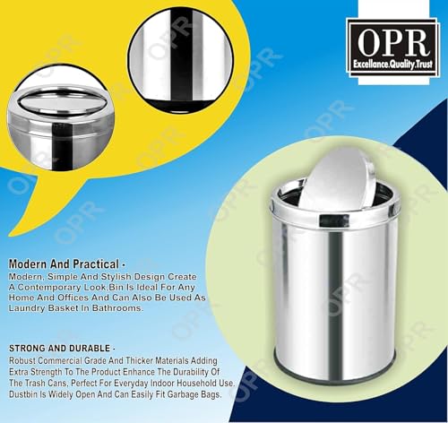 Image of OPR Stainless Steel Swing Dust Bin with Lid| Garbage Bin, Trash Can for Home, Kitchen, Washroom, Bathroom and Offices (14 X 28 in. - 80 Ltr)