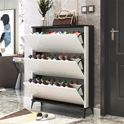 Zapatero con almacenamiento oculto, organizador táctil para abrir, muebles decorativos de doble capa para entrada
