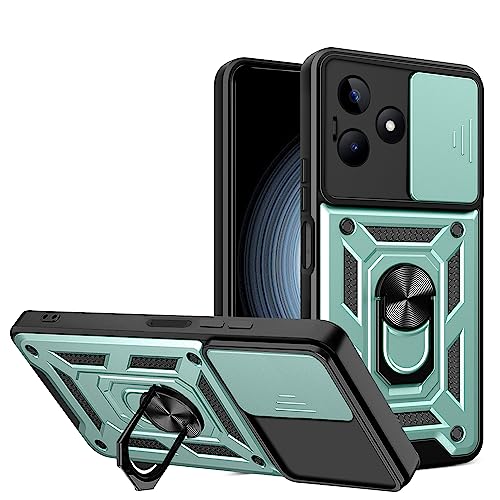ESTH® Case for Realme C53 4G with Slide Camera Cover, Military Grade Shockproof Protective Cover with Rotatable Metal Ring Kickstand [Support Magnetic Car Mount], Green