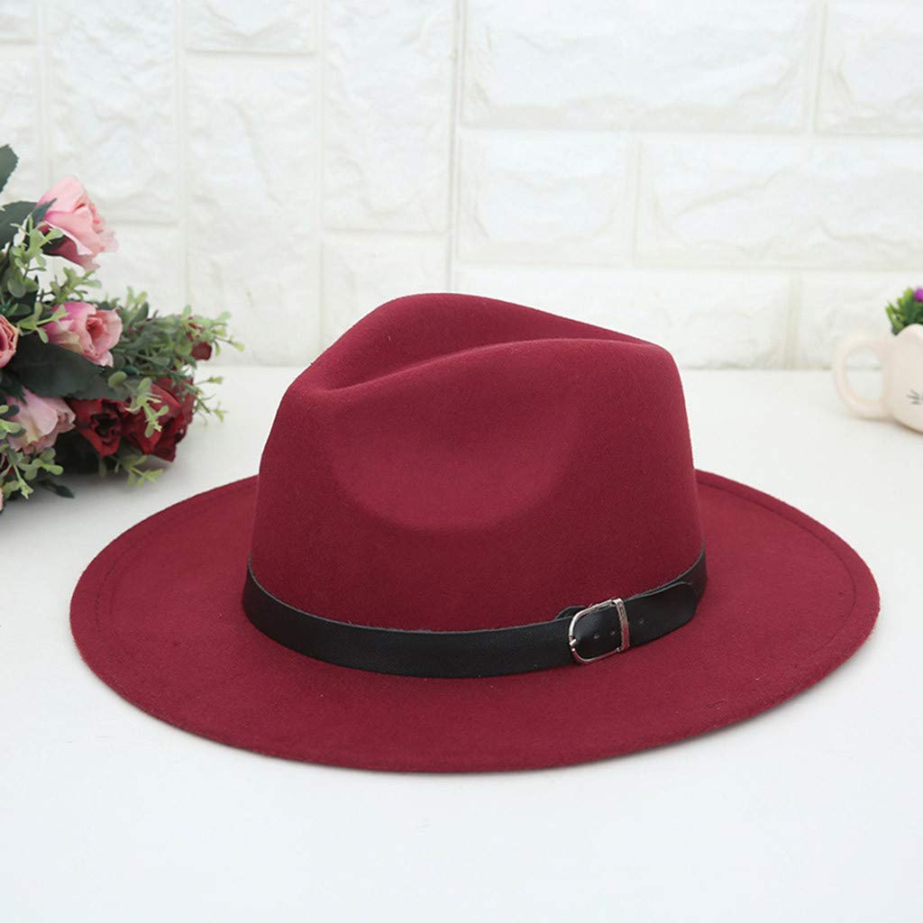 Generisch Sombrero de mujer frágil lana Outback Sombrero Panamá Borde ancho con cinturón Trucker Cap Azul Rojo