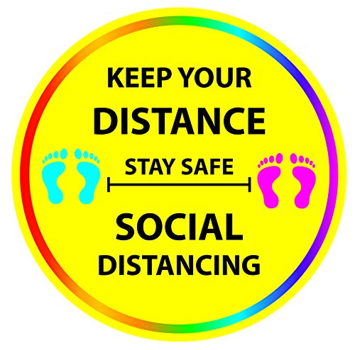 Social Distancing Child/Kid Friendly Rainbow Self Adhesive Anti-Slip Floor Vinyl Floor Sign Stickers Keep Your Distance - 30cm (10, Yellow)
