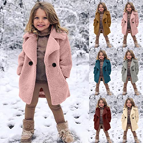 Toddler Kid Girls Christmas Outfit Winter Warm Coats Faux Fur Fleece Button Trench Windproof Thick Cardigan Jacket (Brown, 3-4 Years)2