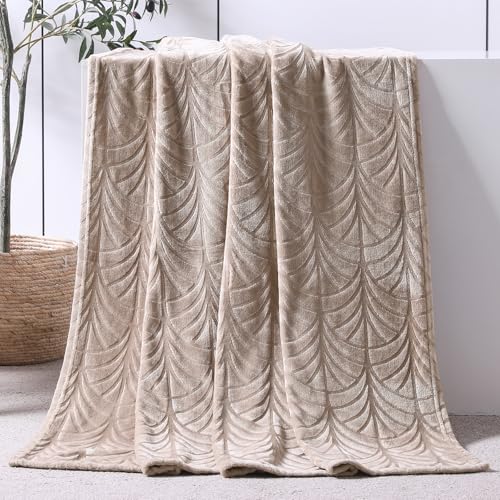 Whale Flotilla Flannel Fleece Throw Blanket for Couch, Soft Fluffy Velvet Sofa Blanket with Decorative Vintage Pattern for All Season, Warm and Lightweight, 50x60 Inch, Champagne