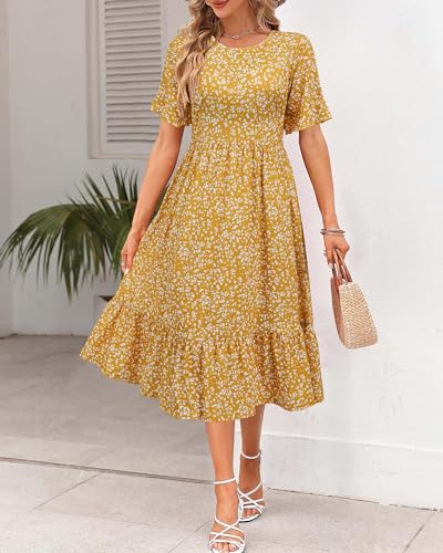 Image of STYLEWORD Womens Summer Casual Short Sleeve Flowy Midi Beach Dress