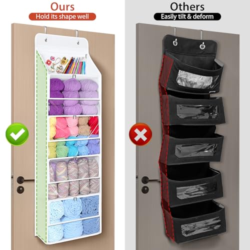 Image of Univivi Hanging Yarn Storage Organizer with 5 Zipper Closure Compartments, Large Capacity Knitting Organizer Storage, Over the Door Hanging Yarn Holder for Knitting Needles,Crochet Hooks (Clear White)