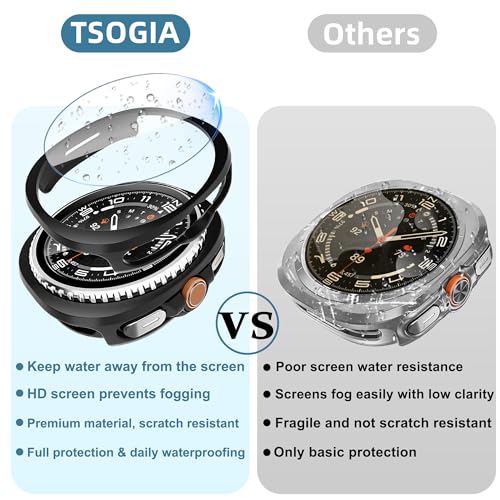 TSOGIA 2 Pack Case with Screen Protector for Samsung Galaxy Watch 8 Classic 46mm, Screen Protector Case, Hard PC Bumper + HD Anti-Fog Tempered Glass Protective Film, Overall Protective Cover, Black - image 3