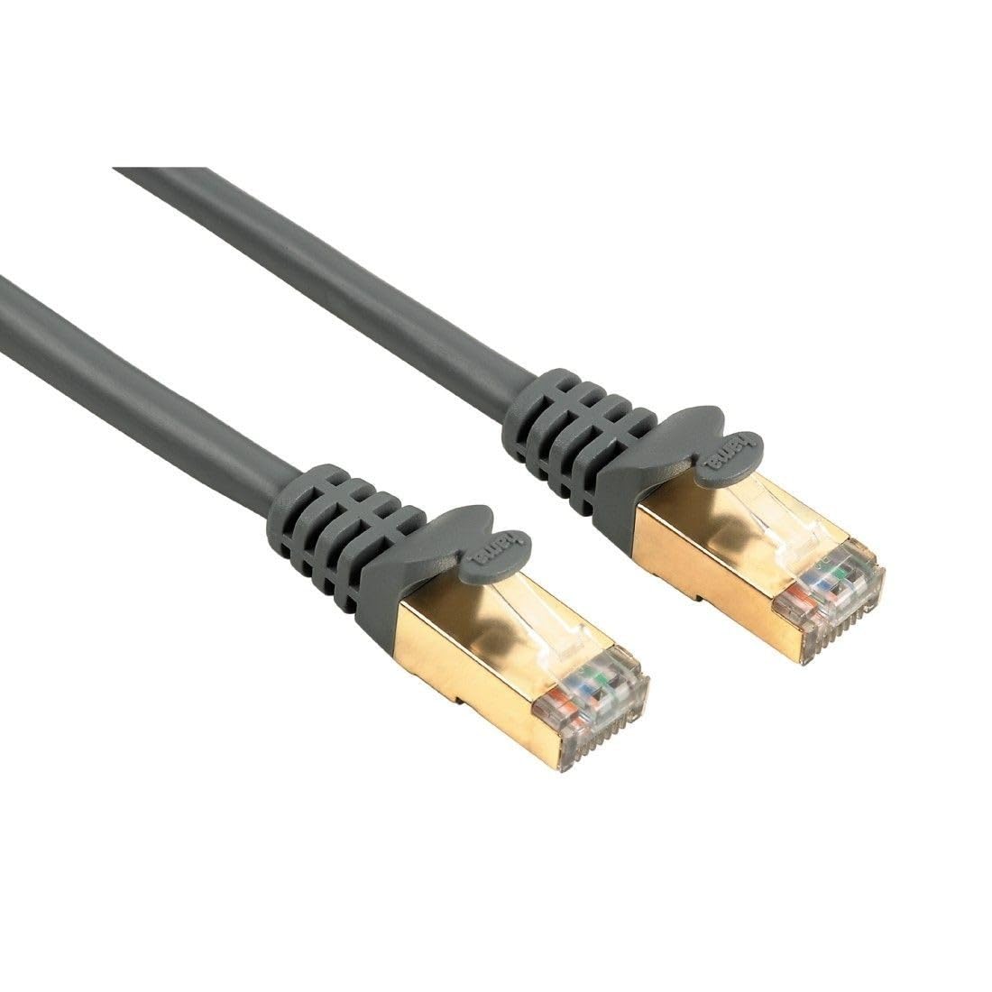 Hama Ethernet Cat 5e kabel sieciowy STP (kabel krosowy 3 m, 1000 Mbit/s, pozłacany, ekranowany, do np. Apple TV 4, Smart TV, PC, notebook) szary