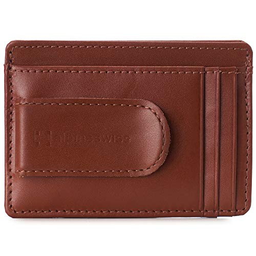 Alpine Swiss Dermot Mens RFID Safe Money Clip Minimalist Wallet Smooth Leather Comes in...
