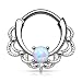 Stainless Steel Lacey Single Opal 16g Septum Clicker Ring - Choose Blue, White, Pink or Purple Synthetic Opal (White)