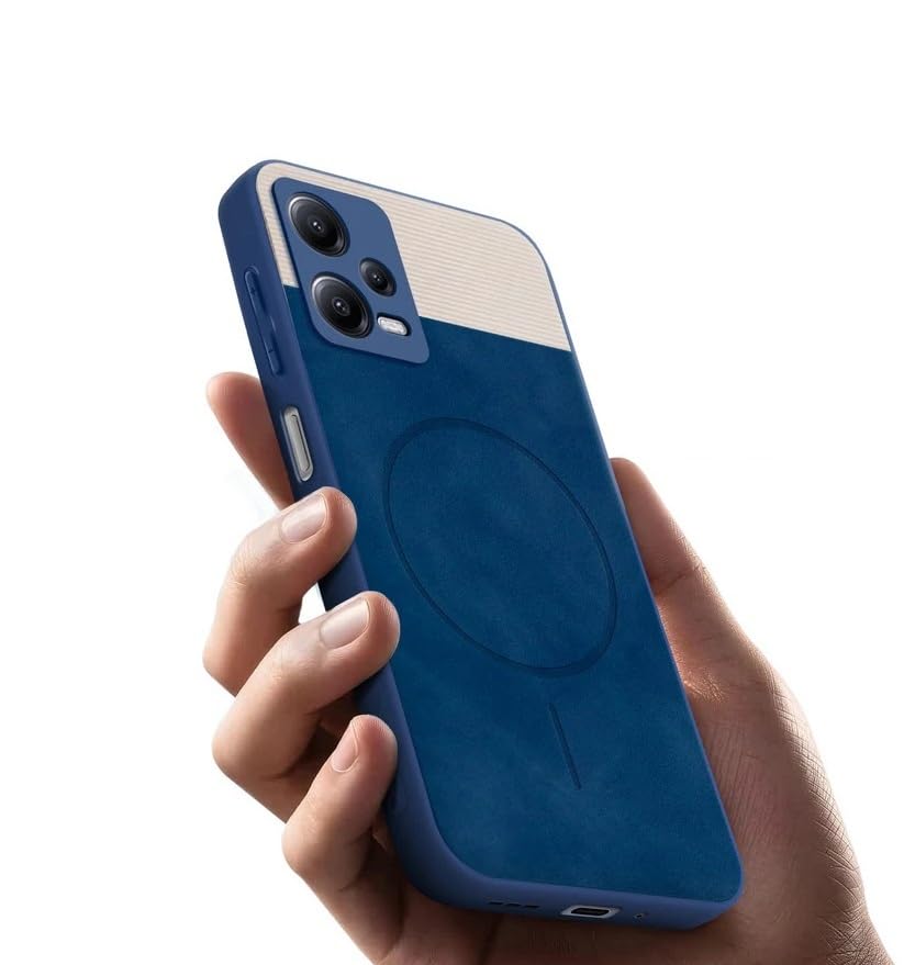 Image of Bintage CASE Dual-Leather Mac Safe Design Phone Case| Soft Touch Finish | Full Camera Protectection Back Cover Compatible for Poco X5 Pro 5G - White & Royal Blue