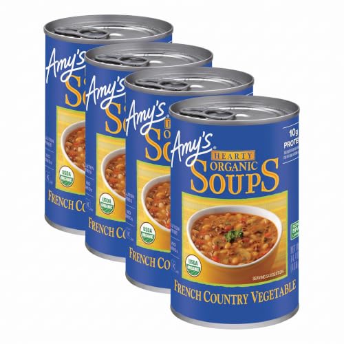 Amy’s Soup, Vegan Hearty French Country Vegetable Soup, Gluten Free, Made With Organic Rice, Vegetables and Herbs, Canned Soup, 14.4 Oz (Pack of 4)