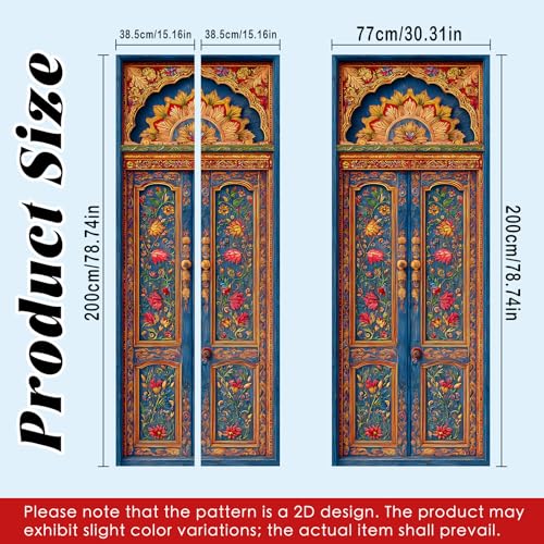 Image of Nuxovilar Floral Carved Door Stickers Peel Stick PVC 30.3x78.7 in Cover | Door Stickers Wall Decals Peel Stick Cover Vinyl Art Poster Living Room Entryway (Floral Carved)