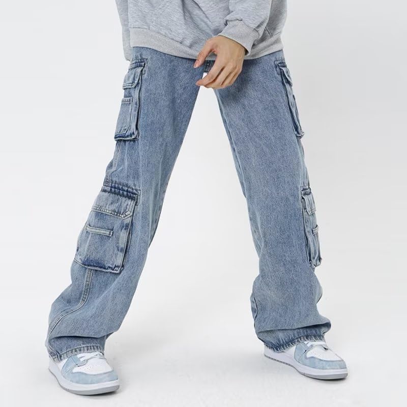 Baggy Jeans for Women Men Y2K Jeans with Flap Pocket Baggy Cargo Pants Grunge Parachute Pants Emo Alt 90s Streetwear2