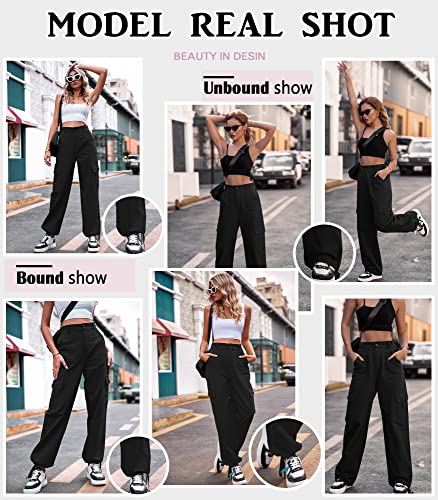 Dordanity Y2K Cargohose für Damen Baggy Hosen High Waist Wanderhose Baumwolle Arbeitshose mit Multi Taschen(Schwarz,L)