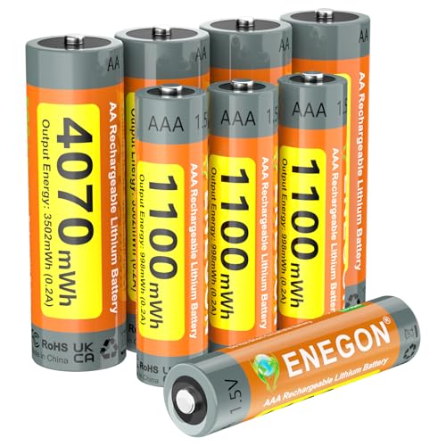 ENEGON Pilas Recargables AA AAA, 8-Pack Litio 1,5V Tensión Constante