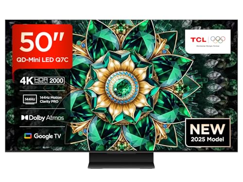 TCL 50Q7C 50” QLED TV 4K QD-Mini LED, HDR Premium 2000, Google TV (Dolby Vision IQ & Atmos, Pannello HVA, Refresh Rate 144Hz, Game Master, Google Assistant Hands-Free, Apple AirPlay 2 & Alexa)