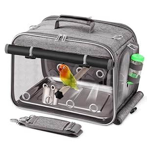 Suertree Bird Carrier Airline Approved, Travel Bird Cage with Indestructible Stainless Steel Mesh, Bird Travel Carrier Lightweight and Portable with Water Bottle and Bowl