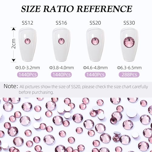 Image of Light Amethyst Flatback Rhinestones, Glass Rhinestones for Nail Art and Craft, Glue Fix, Loose Crystal Gemstones(Lt.Amethyst, SS30, 288pcs, 6.4-6.6mm)