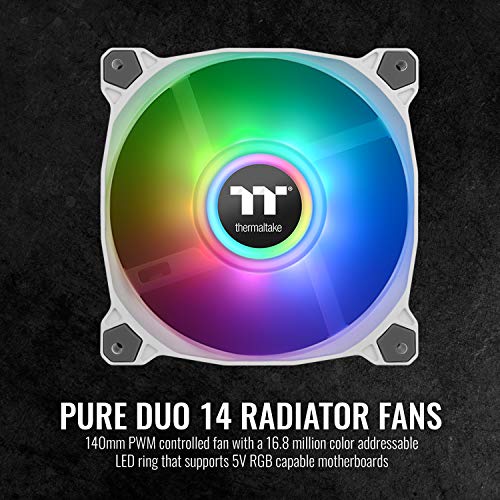 Image of Thermaltake Pure Duo 140mm 16.8 Million RGB Color 5V ARGB Motherboard Sync 2 Light Rings 18 Addressable LED 9 Blades Hydraulic Bearing White Case /Radiator Fan CL-F098-PL14SW-B