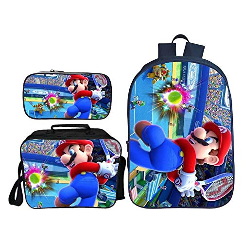 QWEIAS 3Pcs Mochila para niños - Super Mario Bros 3D Mochila Escolar para niños - 16 Pulgadas Mochila para niñas - Mochila Ligera para Estudiantes - Regalo H