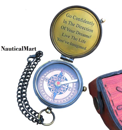 Brújula de Bolsillo de Latón Náutica con Estuche de Cuero Regalo Náutico Mejor Vista Grabada miniatura 6