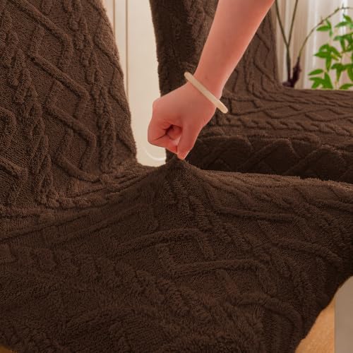 Image of HOMETHREADS Elastic Jacquard Chair Cover - Stretch Fit, Removable & Washable Short Dining Chair Seat Protector - Soft & Wrinkle-Resistant Slipcover for Home, Kitchen, Banquet. (Brown, Pack of 1)