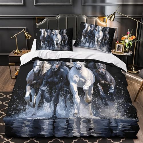 Parure de lit cheval 3D finie la corvée de repassage microfibre king size - 4