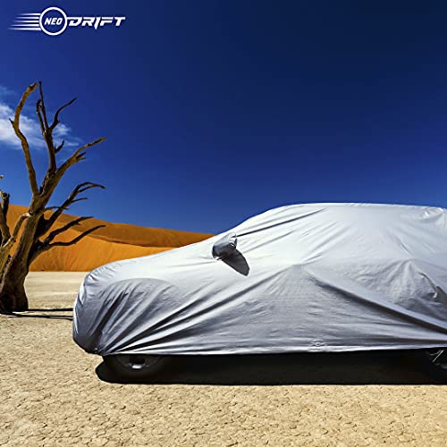 Image of NEODRIFT 'CrystalTech' All Weather Protection Car Cover for Tata Altroz (Long Antenna) - Dust, Waterproof, Durable Cover - Triple Stitched Elastic Grip with Mirror and Antenna Pocket - Silver