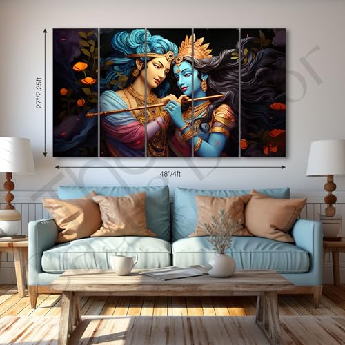 Image of The Castle Decor Lord Radha krishna painting | Multiple Frames Wall Art Painting for living room,Bedroom,Drawing room,Hotels Wooden Framed-Digital Painting (Multi Color - Design 5, 27x48 Inch)