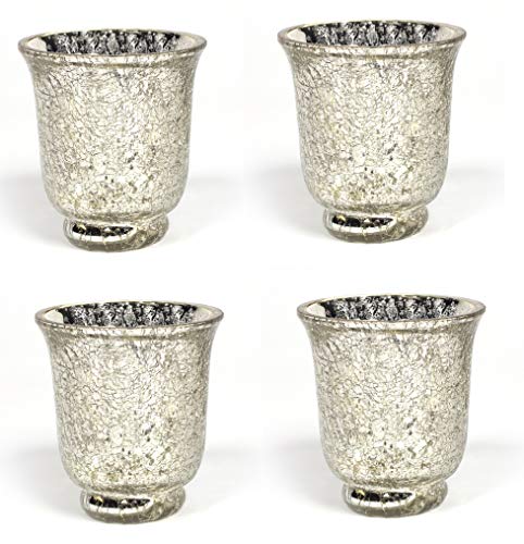 Mercury Glass Votive Candle Holder Silver Crackle Glass Effect Set of 4