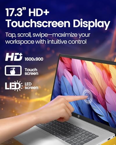 Image of HP 17-inch Touchscreen AI Laptop - Intel 12-Core Ultra 7 255U (UP to 5.2GHz) with 12 Tops NPU, 16GB DDR5, 1TB SSD, 17.3 inch HD+ Touch Display, Fingerprint Reader, Backlit KB, Win 11 Pro /Accessories