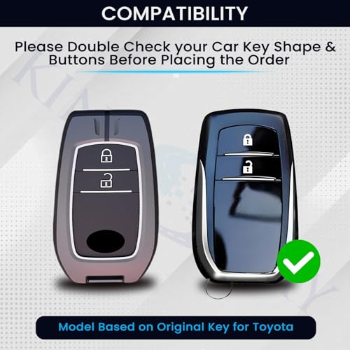 Image of KINGSWAY Toyota Car Key Cover and Keychain Perfect Shape and Compatible with 2 Buttons Smart Key of All Toyota Cars, Remote Key Shell, Key Case, Car Key Chain Cover, 360 Protection, Gunmetal Grey
