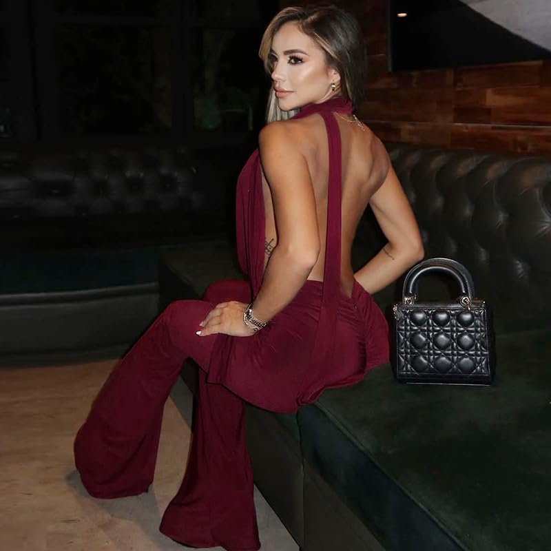 Women's Sexy Jumpsuit Halter Neck Draped Cowl Backless Bodycon Romper Y2k Going Out Clubwear One Piece Outfits - Image 7