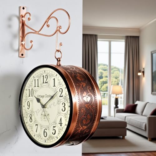 Image of Vintage Clock Handcrafted Double Side Wall Clock 1 Year Warranty / 65472-12-HR