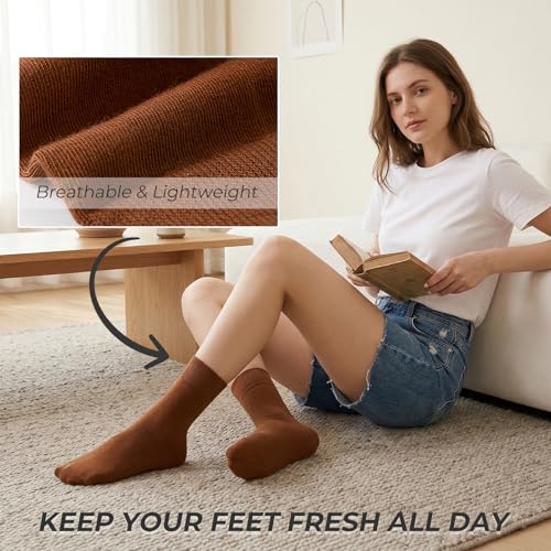 Image of Josnown Crew Socks for Women, Thin Cotton Casual Soft Aesthetic Womens Socks 5 Pairs