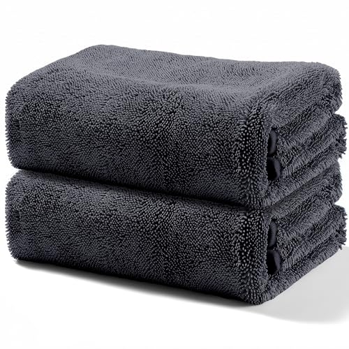 Image of JOYMOOP Microfiber Towels for Cars, 2 Pack 63 inch x 29.5 inch Car Drying Towel, Dark Gray Reusable Car Towel, Quick Drying Car Microfiber Cleaning Cloth for RVs, SUVs, Trucks