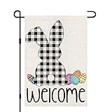 Easter Bunny Garden Flag 12x18 Inch Burlap Double Sided Outside, Easter Welcome Holiday Yard Outdoor Decoration DF210