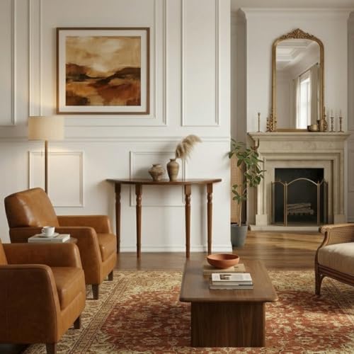 Image of Wooden Expert 100Cm Length Premium Royal Half Moon Console Table with Storage | Narrow Wooden Entryway Accent Table | Solid Semi-Circle Design for Living Room, Hallway, Foyer, Entrance (100x30x80Cm)