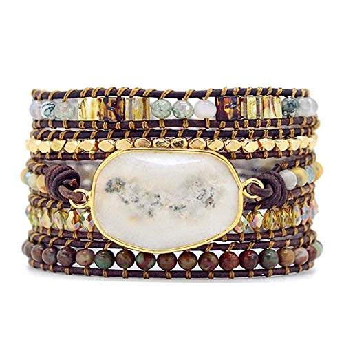Image of YGLINE Natural Stone Beaded Healing Wax String 5 Wraps Bracelets