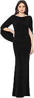 Betsy & Adam Women's Long Stretchy Cowl Neck Gown with Drape Back & 3/4 Sleeves - Formal Elegance
