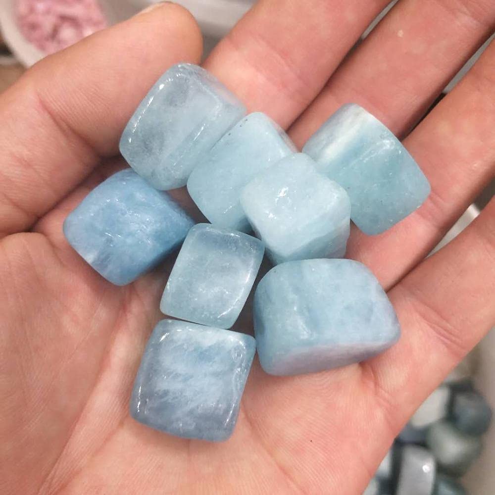 Natürlicher Kristall, rau. Wunderschöner natürlicher Aquamarin-Trommelstein, polierter Blauer Edelstein, rau Voller Textur (Size : 100g)